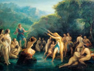 Diana og Actaeon, av Giovanni Carnovali kjent som Piccio (1804-1873)