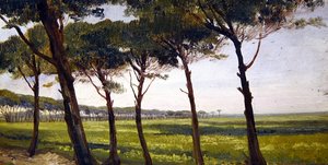 A Line of Old Pines (olje på panel)
