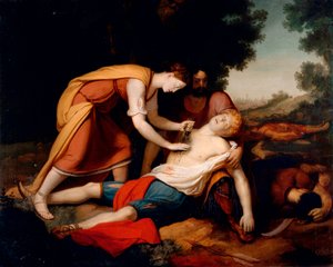 Erminia behandler Tancred, av Gerolamo Costa (1777 -?) av Giovanni (1826 1903) Costa