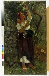 The Pruning of Vines-maleriet av Giovanni Costa (1833-1902) Obligatorisk omtale: Collection Fondation Regards de Provence, Marseille
