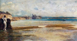 Månesetting i Tyrrenhavet, maleri av Nino Costa (1826-1903), Italia