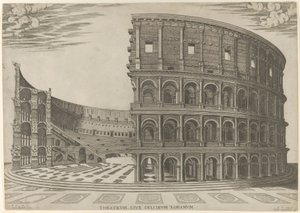 Utsnitt og høyde av Colosseum i Roma, 1581.