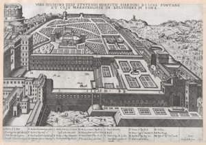 Mirror of Roman Magnificence: Luftfoto av Belvedere og dens hager, 1579., 1579. av Giovanni Ambrogio Brambilla.