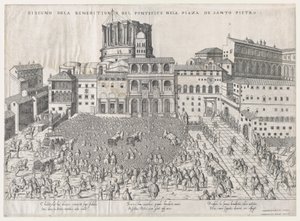 Mirror of Roman Magnificence: Pavelig velsignelse, slutten av 1500-tallet., slutten av 1500-tallet. av Giovanni Ambrogio Brambilla