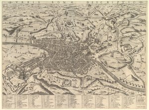 Mirror of Roman Magnificence: Utsikt over det moderne Roma fra vesten, 1590.