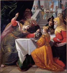 Salome med St John Baptists hode på en sølvplate Maleri av Giovanni Andrea Ansaldo (1584-1638) 1630 omtrent Genes, Musei di Strada Nuova (ex Palazzo Bianco)