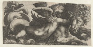 Sjøhest med putto rundt halsen Frisere med sjømonstre (serietittel) av Giovanni Andrea Maglioli