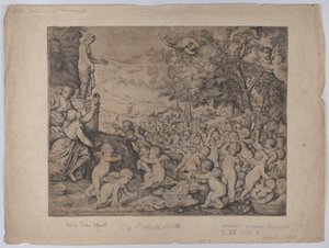 Putti foran en statue av Venus, etter Titian, 1636.