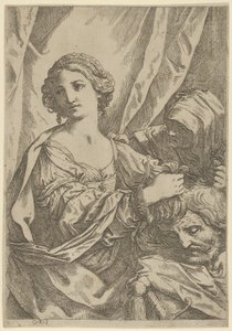 Judith griper hodet til Holofernes i håret og ser til venstre, en gammel kvinne, 1600-1640.