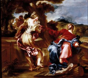 Kristus og samaritan. Maleri av Giovanni Andrea de 