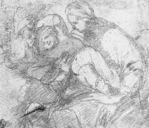 Madonnaen og barnet med en knelende helgen av Giovanni Angelo Ferrario