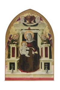 Madonna og barnet tronende med engler, ca. 1455–60 (cuspidat panel) av Giovanni Angelo d