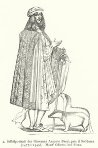 Selvportrett av den italienske renessansekunstneren Il Sodoma (Giovanni Antonio Bazzi) (gravering) av Giovanni Antonio Bazzi (after) Sodoma