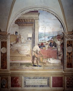Benedict dukker opp for to munker og presenterer dem prosjektet med en klosterfreskomaleri laget av Antonio Bazzi dit il Sodoma (1477 - 1549) som forteller om livet til Saint Benedict of Nursie (480 - 567) grunnlegger av Benediktinerordenen 1503 - 1508 Ab av Giovanni Antonio Bazzi Sodoma