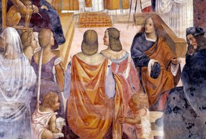 Benedict ekskommuniserte to nonner og frikjenner dem etter deres død. Detail Cloister fresco av Antonio Bazzi dit il Sodoma (1477 - 1549) som forteller om livet til Saint Benedict of Nursie (480 - 567) grunnlegger av Benediktinerordenen 1503 - 1508 Abbey o av Giovanni Antonio Bazzi Sodoma