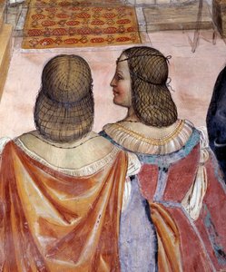 Benedict ekskommuniserte to nonner og frikjenner dem etter deres død. Detail Cloister fresco av Antonio Bazzi dit il Sodoma (1477 - 1549) som forteller om livet til Saint Benedict of Nursie (480 - 567) grunnlegger av Benediktinerordenen 1503 - 1508 Abbey o av Giovanni Antonio Bazzi Sodoma