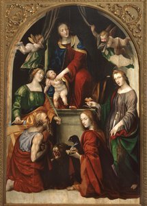 Madonna og barn og engler blant de hellige Jerome, Katarina av Alexandria, Lucy og evangelisten Johannes, ca. 1513 av Giovanni Antonio Bazzi Sodoma