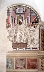 Saint Benedict gir regelen til munkene (Benedict gir regelen til munkene) freske av klosteret laget av Antonio Bazzi dit il Sodoma (1477 - 1549) som forteller om livet til Saint Benedict of Nursie (480 - 567) grunnlegger av ordenen av Benediktiner 1503