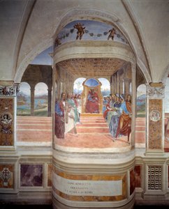 St. Benedict forlater skolen i Roma freskomaleri av klosteret produsert av Antonio Bazzi dit il Sodoma (1477 - 1549) og forteller om livet til Saint Benedict of Nursie (480 - 567) grunnlegger av Benediktinerordenen 1503 - 1508 Abbey of Monte Oliveto Maggio