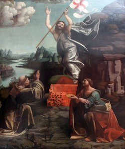 Kristi oppstandelse med den hellige Leonard av Noblac og Lucia av Giovanni Antonio Boltraffio