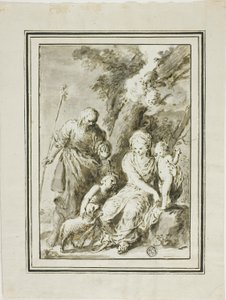 Den hellige familie og døperen Johannes av Giovanni Antonio Burrini