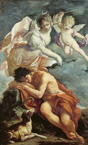 Diana og Endymion (olje på lerret) av Giovanni Antonio Burrini or Burino