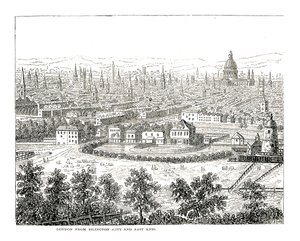 London fra Islington City og East End. Fra en visning av Canaletti, utgitt 1753 av Giovanni Antonio Canal