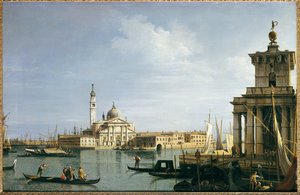 Øya San Giorgio Maggiore, Venezia, med Punta della Dogana og mange fartøyer av Giovanni Antonio Canal