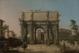 Utsikt over Konstantinbuen med Colosseum, 1742-5 av Giovanni Antonio Canal