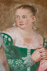Kvinnefigur, detalj av The Clemency of Scipio, Room of the peis, ca. 1560-65 (fresco)
