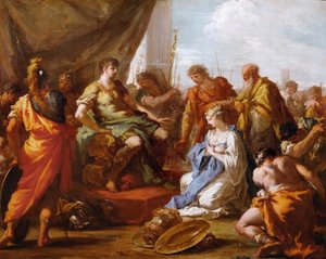 Barokk: The Continence (The Clemency) of Scipio (Publius Cornelius Scipio Africanus, ca. 235-183 f.Kr.) (Punic War) - The Continence of Scipio av Pellegrini, Giovanni Antonio (1675-1741), ca. 1718-1719. olje på lerret
