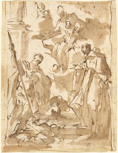 Madonnaen og barnet i herlighet med den hellige Theodor og en klosterhelgen av Giovanni Antonio Pellegrini