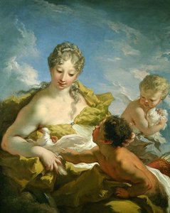 Venus og Amor (olje på lerret) av Giovanni Antonio Pellegrini