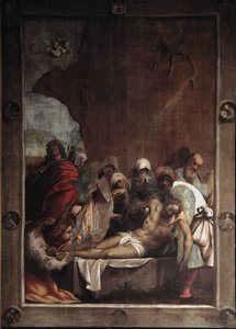 La deposition du christ (deponering av Kristus) Maleri av Giovanni Antonio de Sacchis kalt il Pordenone (1484-1539) 1529-1530 Søn 391x291 cm Cortemaggiore (Piacenza), Chiesa dell Annunziata Italia