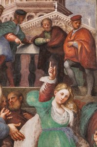 St. Katarinas disputasjon med filosofene, 1530-32 (fresko) (detalj av 3601450) av Giovanni Antonio Pordenone