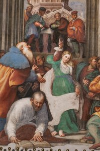 St. Katarinas disputasjon med filosofene, 1530-32 (fresko) (detalj av 3601450) av Giovanni Antonio Pordenone