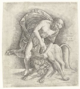 Hercules kjemper mot Nemean-løven Herkules erobrer Nemean-løven D HERC IN VICTO (tittel på objekt)