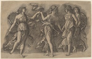 Fire dansende muser av Giovanni Antonio da Brescia, after Andrea Mantegna