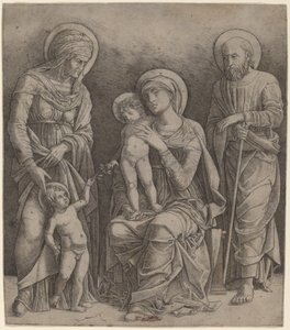 Hellig familie med Saint Elizabeth og spedbarnet Saint John av Giovanni Antonio da Brescia, after Andrea Mantegna