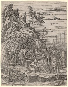 Gravleggingen med tre fugler av Giovanni Antonio da Brescia, after Andrea Mantegna