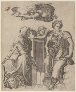 To sibyller og en engel av Giovanni Antonio da Brescia after Raphael