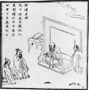 Lao Tzu møter Confucius. Kinesisk gravering. sd.