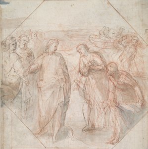 The Fall of Simon Magus (recto); Kallet til Jakob og Johannes (eller Peter og Andreas) (verso)