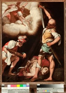 Dekollasjonen til døperen Johannes En mann appellerer til å ta opp hodet til helgenen og sette det på et platå (Beheading of St John Baptist) Maleri av Il Cerano (Giovan Battista Crespi) (1567/8-1632), Genes, Musei di Strada Nuova (inv n PB 2812)