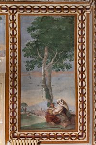 Gjesteovernatting, rom for de landlige scenene: "Landskap med en sittende bonde" av Giovanni Battista Tiepolo