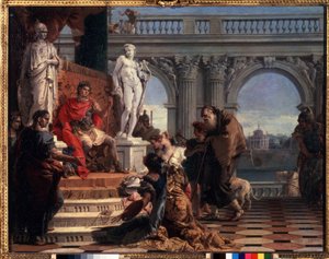 Maecenas presenterer kunsten for Augustus. Caius Cilnius Maecenas (eller Mecene) (ca. 70 f.Kr.-8. f.Kr.) romersk politiker som viet sin formue og innflytelse til å fremme kunst og bokstaver blant av Giovanni Battista Tiepolo