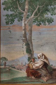 Gammel bondekvinne med en kurv med egg, fra 'Foresteria' (gjestehus) av Giovanni Battista Tiepolo