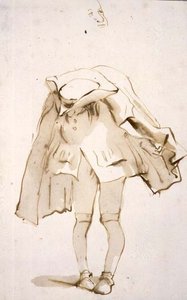 Karikatur eines Mannes mit geneigtem Kopf, möglicherweise ein Buckliger