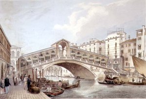 Ponte di Rialto, Venezia, gravert av Lefevre (litho) av Giovanni Battista (after) Cecchini