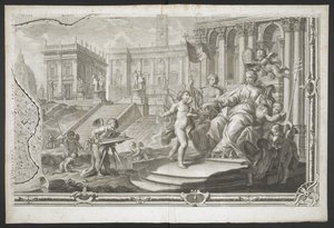 En kvinnelig figur som blir kronet, fra New Plan of Rome, brakt frem i lyset av G. Nolli av Giovanni Battista (after) Nolli